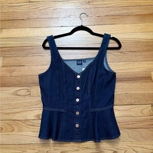 GAP Dark Blue Denim Button-Front Peplum Tank Top